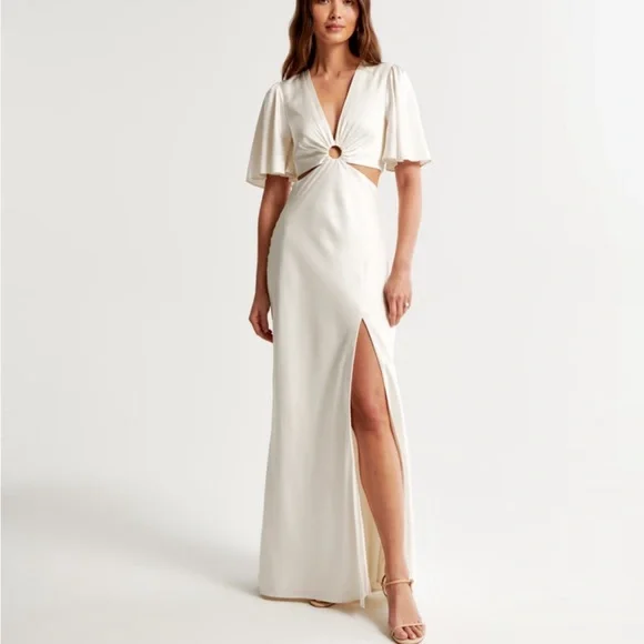 white christmas dresses Shop Cream Plunge Neck Flowy Mini Dress - for Women | OUTZIDR main image 1